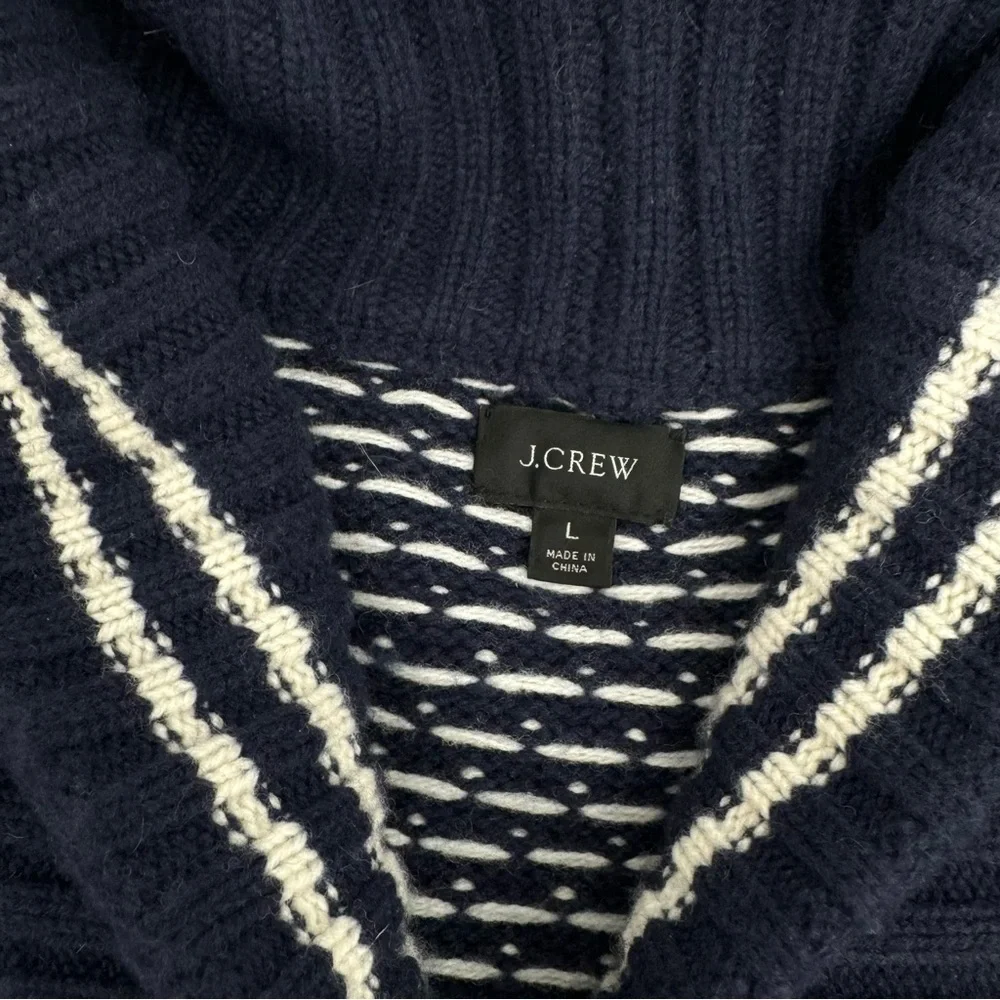 J. Crew Navy Blue Shawl Collar Cardigan Sweater Men’s L Merino Wool Pocket